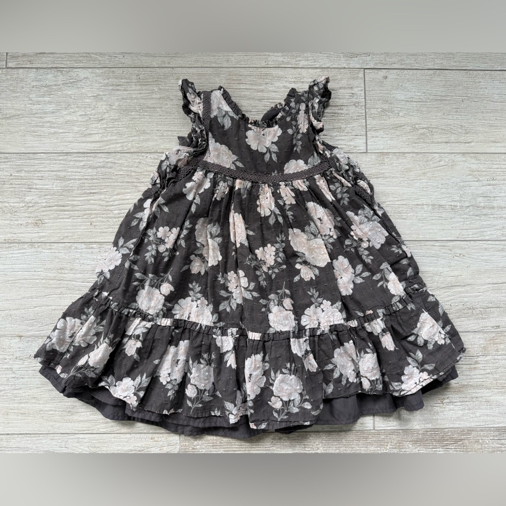Tahari Kids Floral Dress - Gray and Cream